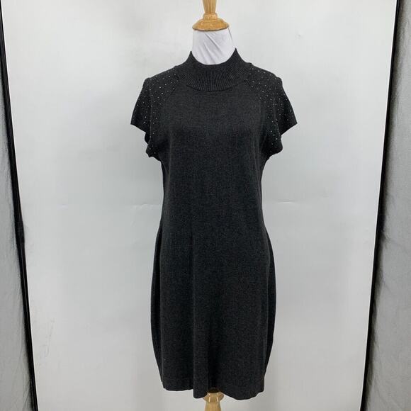 Apt. 9 Dress Womens L Large Charcoal Mock Neck Cap Sleeve Studded Knit Sheath - Picture 2 of 11